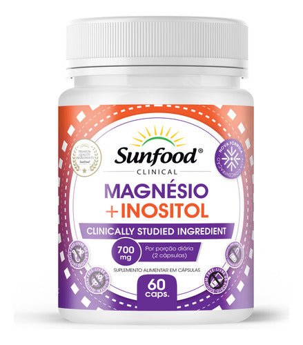 Magnésio + Inusitol 700mg 60cáps Sunfood Humor Estresse Sabor Neutro