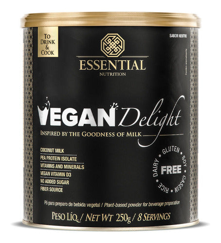 Vegan Delight 240g/8ds Essential Nutrition Bebida Vegetal Sem Sabor Essential Nutrition Pó 250g