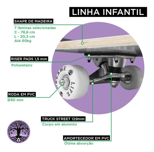 Skate Rosa Feminino Menina Infantil Criança Iniciante Montado 70kg Street Cute Doll Life Dreams