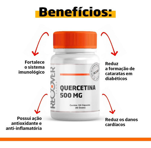 2x Quercetina 500mg - 120 Cápsulas (60 Doses) Sabor Natural Recover Farma