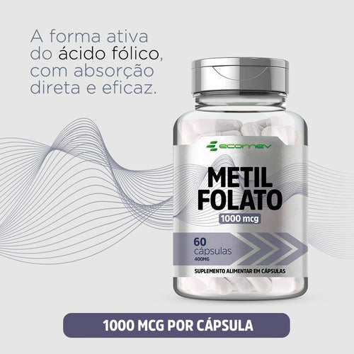 3x Metilfolato L Metil 1000mcg Ácido Fólico Ativo 180cáps Sabor Sem sabor