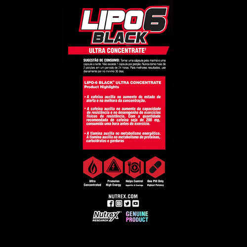Termogênico Lipo-6 Black Ultra Concentrado 120 Cáps Nutrex Research
