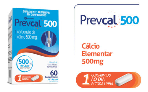 Prevcal 500mg Carbonato De Cálcio 60cpr - Cálcio Elementar
