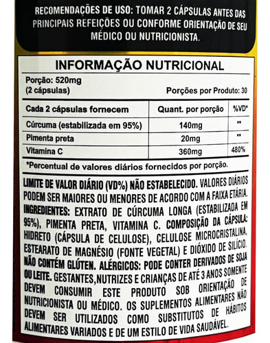Curcuma + Pimenta Negra 520 Mg 60 Caps. Sunfood Sabor Sem sabor