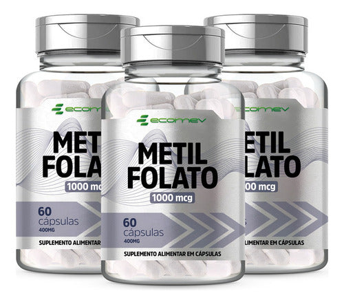 3x Metilfolato L Metil 1000mcg Ácido Fólico Ativo 180cáps Sabor Sem sabor