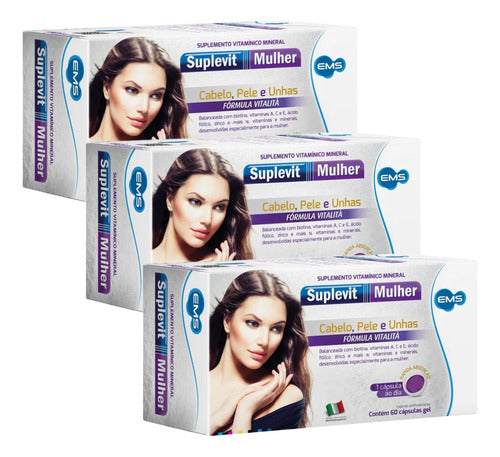 Suplevit Mulher 180 Cáps - Cabelo-pele Unhas - Kit Com -3/cx Sabor Sem Sabor