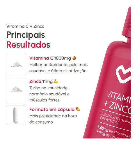Vitamina C 1g com Zinco Suplemento alimentar com 60 cápsulas Vhita
