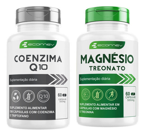 Kit Suplemento Em Cápsulas de Treonato + Coenzima Q10 500mg Premium 120caps Sabor Sem Sabor