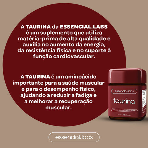 03 POTES da TAURINA com 1000mg por dose - Fórmula Avançada com Matéria-Prima Importada - 60 Cápsulas
