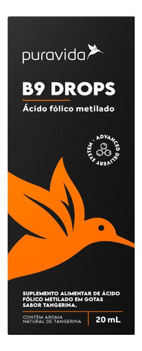 B9 Drops Ácido Fólico Metilado - Puravida - Vitamina 20ml Sabor Tangerina