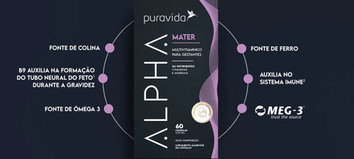Puravida Alpha Mater Multinutrientes para Gestantes Ômega3 Dha 60u