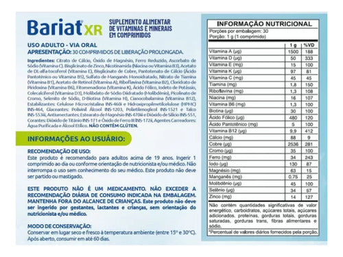 Suplemento Alimentar Bariat Xr 30 Comprimidos Sabor Sem sabor
