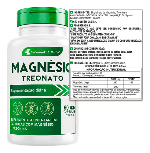 Kit Suplemento Em Cápsulas de Treonato + Coenzima Q10 500mg Premium 120caps Sabor Sem Sabor