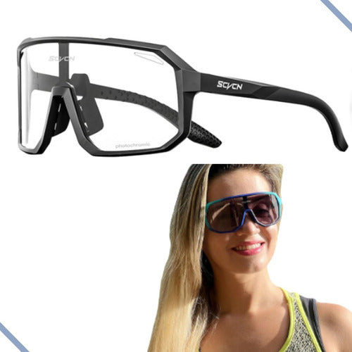 Óculos De Sol Ciclismo Bike Esportes Fotocromático Uv400 Armação Preto