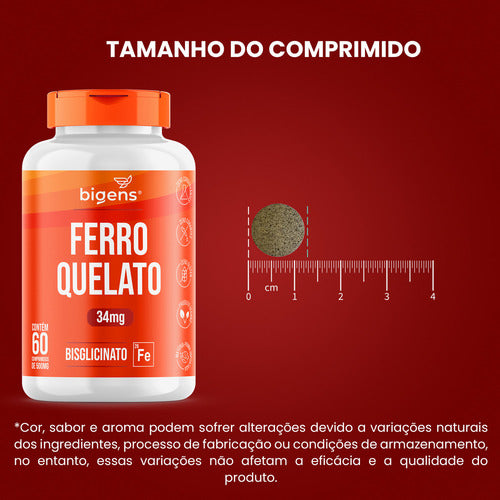 Ferro Quelato Bisglicinato 34mg, 60 Comprimidos Bigens Full Sabor Sem sabor
