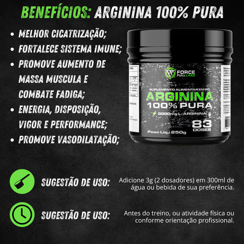 L - Arginina Em Pó 3000 Mg Ultra Concentrada 100% Pura 250g Vasodilatador - Force Full Labz