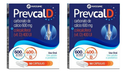Kit x2 Prevcal D Massime 600mg Calcio 400ui Vit D com 60 Cpr Sem Sabor