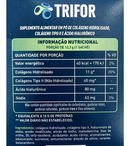 Trifor Colágeno Hidrolisado + Ácido Hialurônico C/30 Sachês Sabor Tangerina
