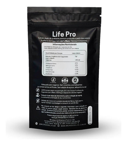 Microdose Life Lions Mane Juba de leão - Cogumelo do Foco Concentração e Memória - Life Pro 90 caps