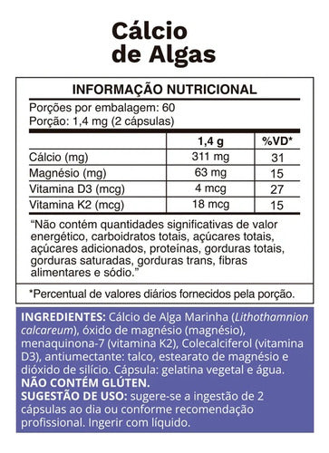 Cálcio De Algas Marinhas 120 Cápsulas 700mg Ocean Drop