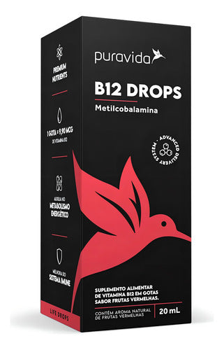 B12 Drops Metilcobalamina 20ml Sabor Frutas Vermelhas Puravida