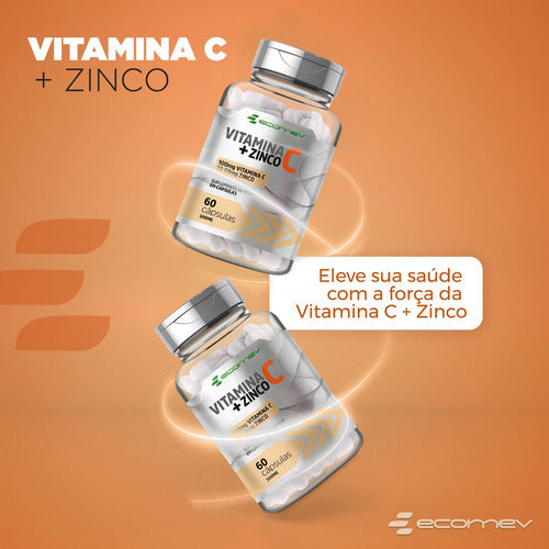 Vitamina C y Zinco Quelado 500mg 60cáps 1 Ao Dia Ecomev Sabor Sem Sabor