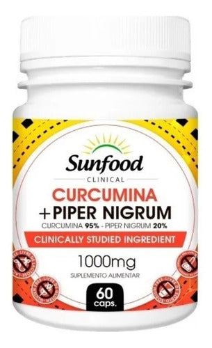 Suplemento en cápsula Sunfood Curcumina e pimenta preta