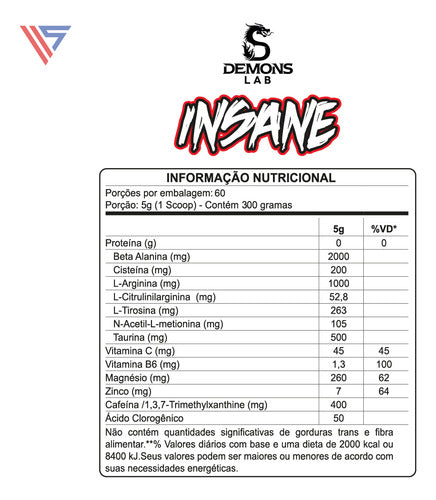 Suplemento em Pó Insane com Beta Alanina 300g Demons Lab Em Pote Sabor Fruit punch