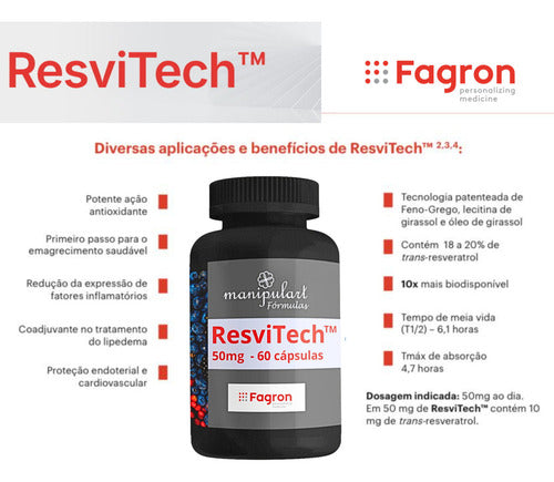 Resvitech Fagron 50mg 60 Cápsulas Selo Autêntico Sabor Sem Sabor