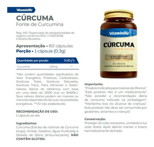 Curcuma 100% Pura Açafrão Da Terra 60 Caps - Vitaminlife