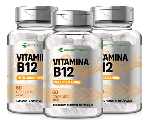 3x Vitamina B12 Metilcobalamina ( Forma Ativa ) 414%vd 180cp Sabor Sem sabor