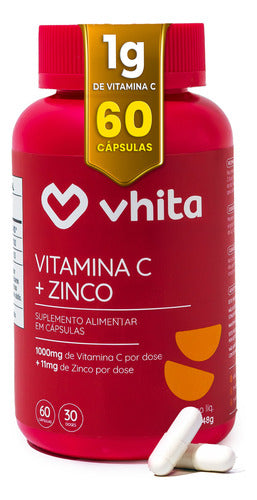 Vitamina C 1g com Zinco Suplemento alimentar com 60 cápsulas Vhita