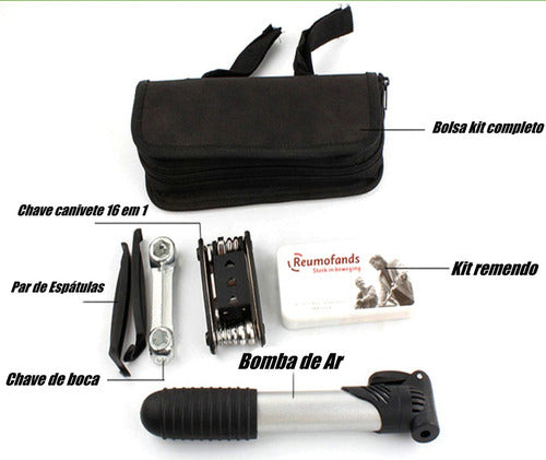 Kit Ferramenta Bike Bolsa Chave Bomba Remendo Reparo Seguro