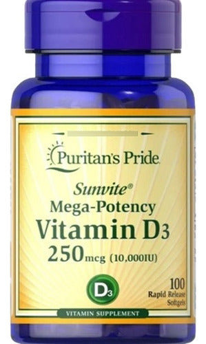 Vitamina D3 250mcg 10.000ui Puritan's Pride 100 Softgels Eua