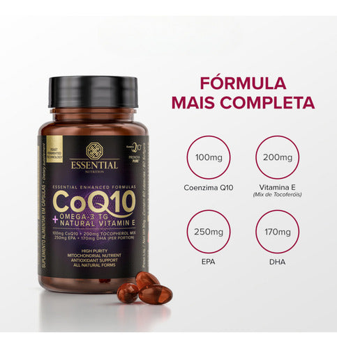 Coq10 + Ômega 3tg + Vitamina E 60 Caps - Essential Nutrition Sabor Sem sabor