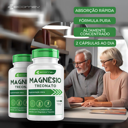 Suplemento em Cápsulas Kit 3 Potes Treonato Formula Avançada 360 Cápsulas Ecomev