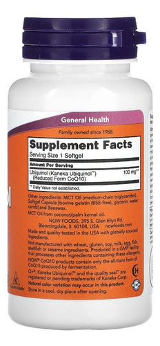 Ubiquinol 100mg Now Foods CoQ10 60 Cápsulas moles