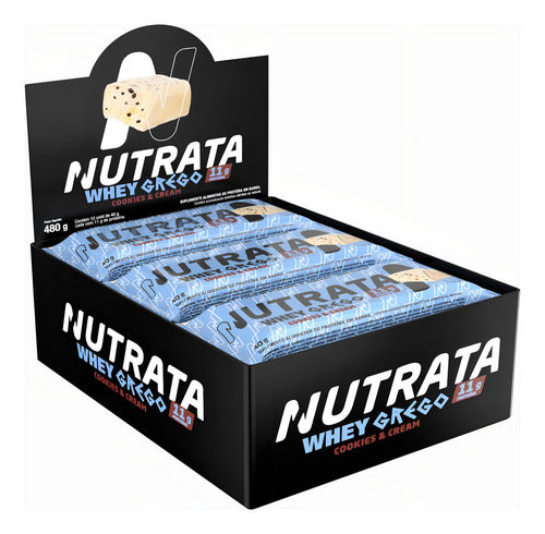 Whey Grego Bar Cookies & Cream - Nutrata 12 Un