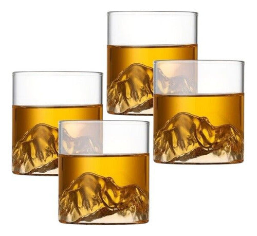 Kit 4 Copos De Vidro Borossilicato Montanha Whisky - 300ml