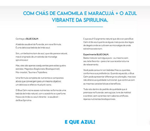 Blue Calm 250g - Triptofano + Mio-inositol - Pura Vida Sabor Limão, Camomila, Maracujá e Spirulina Azul