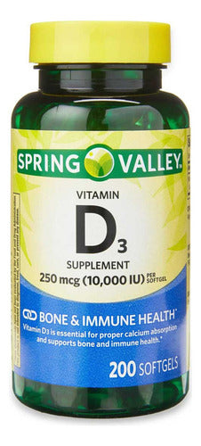 Vitamina D3 - 10.000iu - 200un - Spring Valley - Imp Eua Sabor Sem sabor
