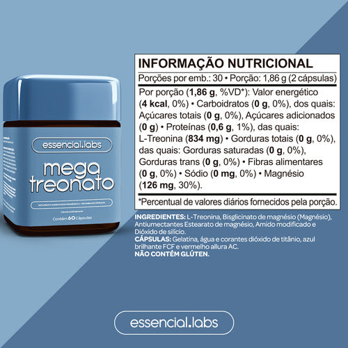 02 POTES do MEGA TREONATO - MAGNÉSIO com Fórmula desenvolvida para a Memória e Cognição - 120 Cápsulas