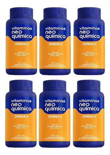 Kit Com 6 Vitaminas Ômega 3 Com 60 Cápsulas - Neo Química Sabor Sem sabor