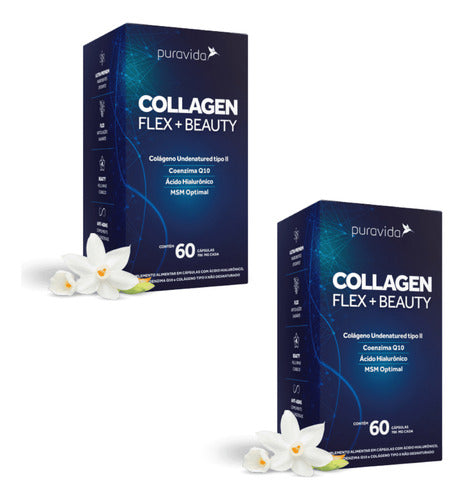 2x Collagen Flex Beauty Colágeno Tipo Ii 60 Cáps - Puravida Sabor Sem Sabor