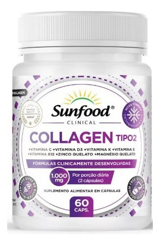 Collagen Colágeno Tipo 2 + Vitaminas 60 Capsulas Sunfood Clinical Sem sabor