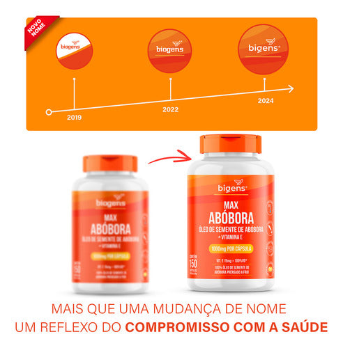 Max Abóbora, Óleo De Semente De Abóbora Com Vitamina E, 1000mg, Prensado A Frio, 150 Cápsulas, Bigens