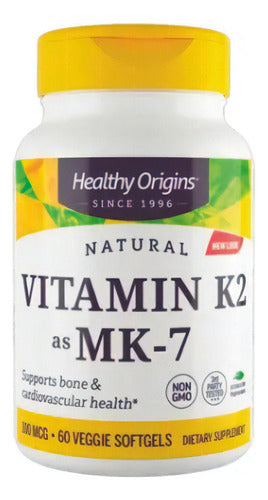 Vitamina K2 Mk7 100mcg 60 Cápsulas Healthy Origins Eua