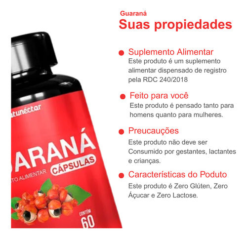 Pó Guaraná 120 Cápsulas 500mg Legitimo Aumenta Concentração