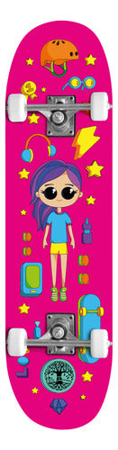 Skate Rosa Feminino Menina Infantil Criança Iniciante Montado 70kg Street Cute Doll Life Dreams