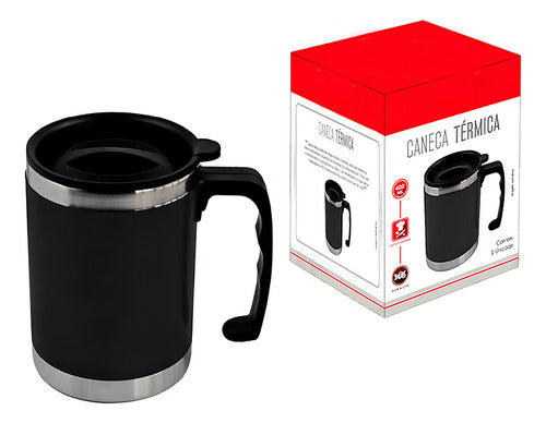 Caneca Copo Térmico Inox Com Tampa 400 Ml Linha Premium Cor Preto Preto